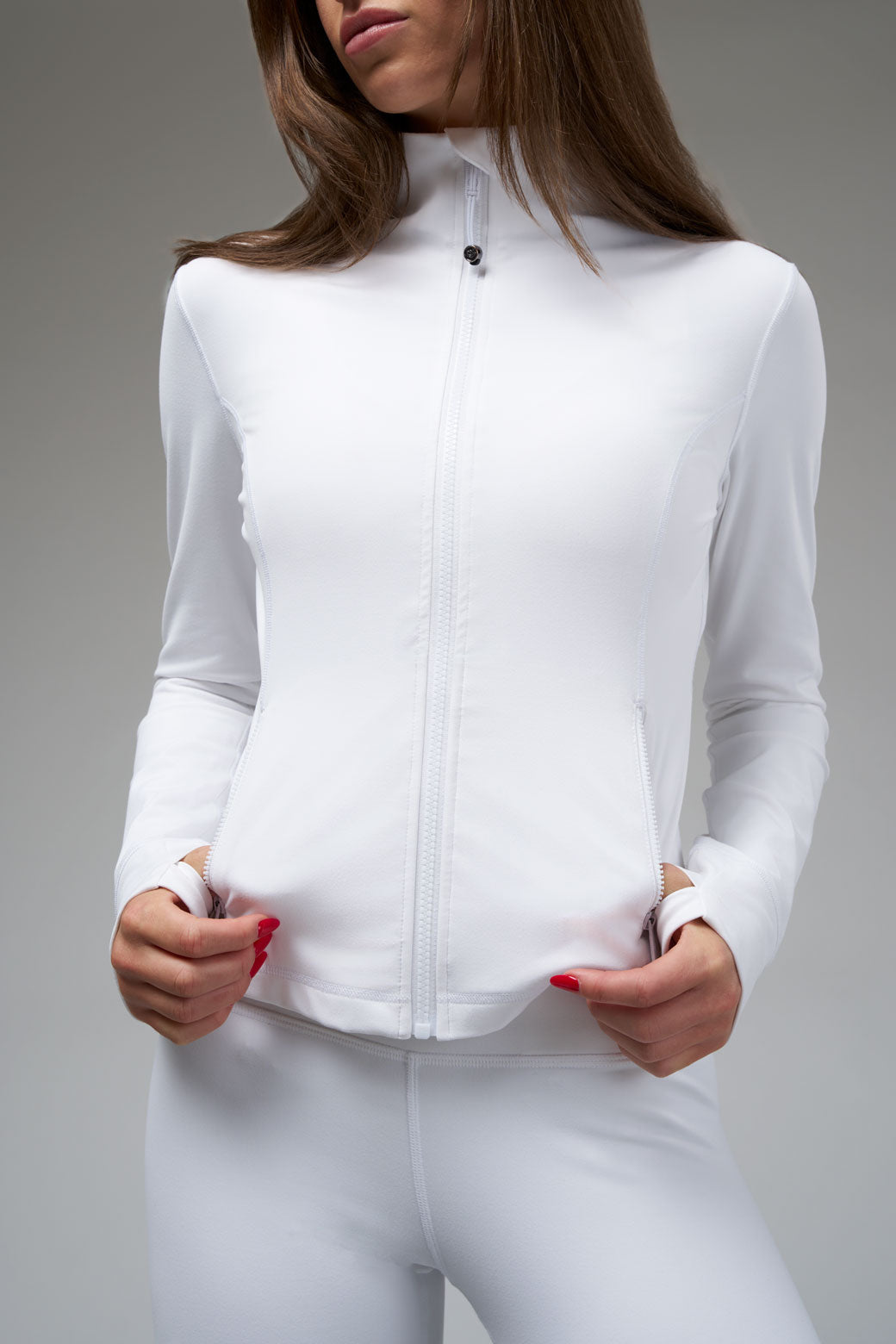 Cropped stretch jacket designed for effortless all-day wear.