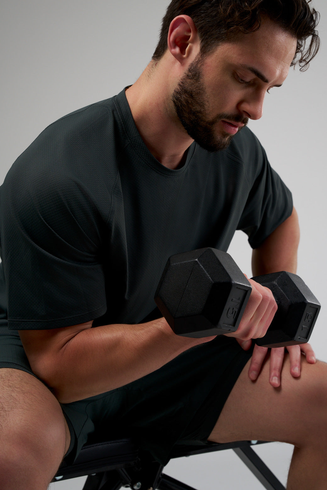 Performance tee with raglan sleeves designed for freedom of movement and all-day comfort.