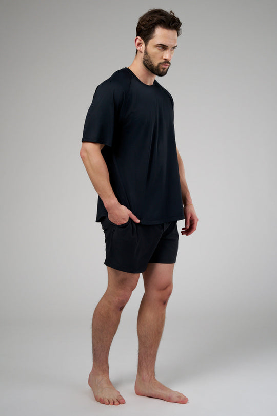 Performance tee with raglan sleeves designed for freedom of movement and all-day comfort.