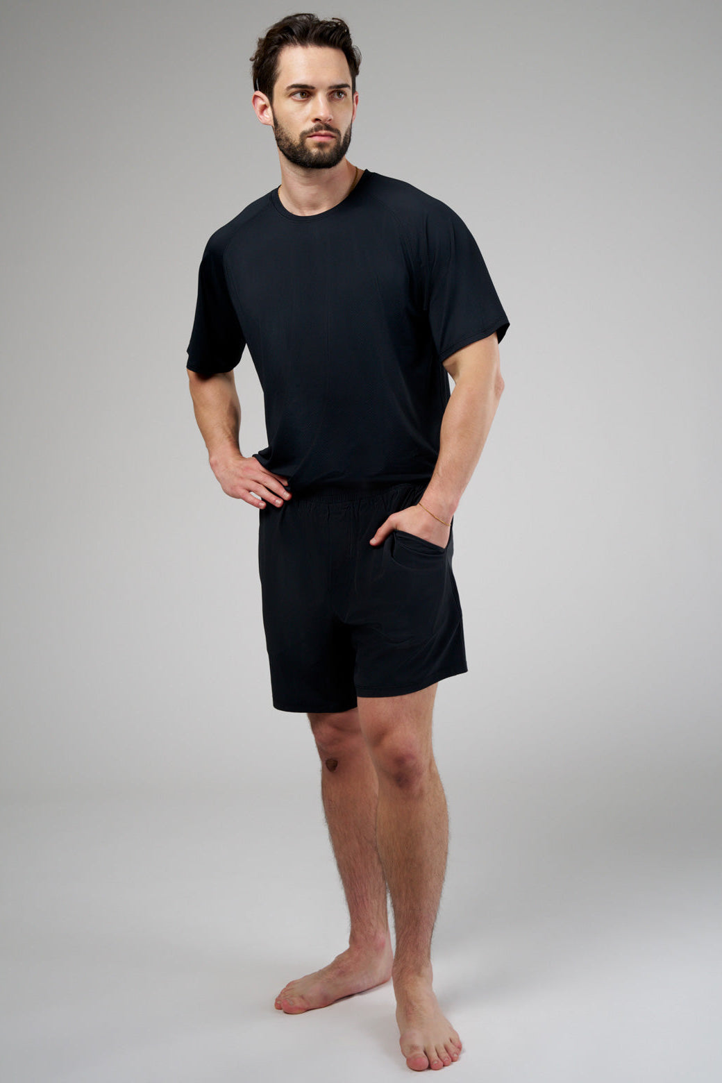Performance tee with raglan sleeves designed for freedom of movement and all-day comfort.