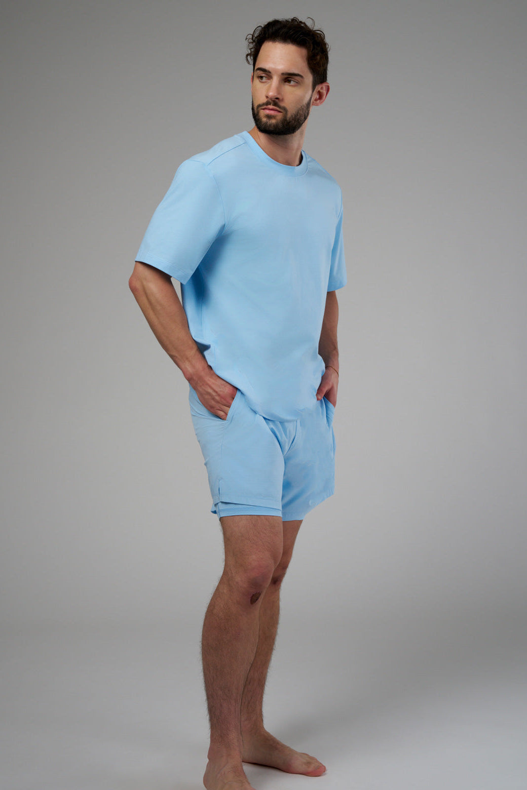 Men's Lined Running Short Light Blue Side Pose