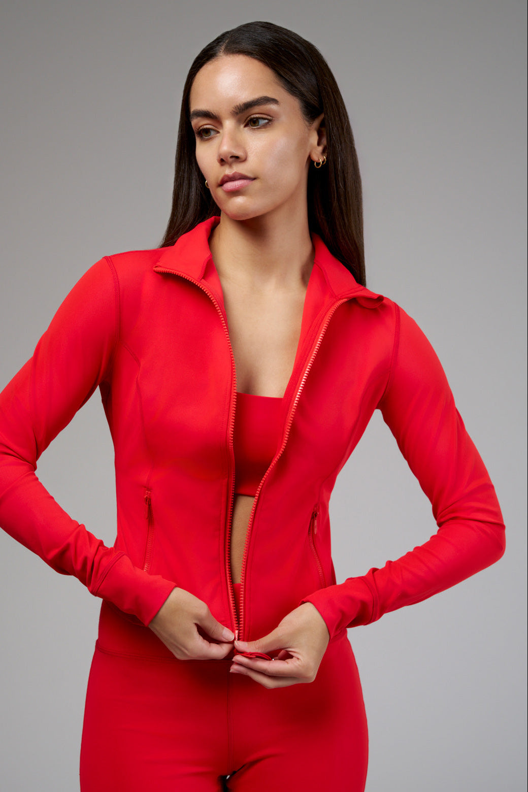 Cropped stretch jacket designed for effortless all-day wear.