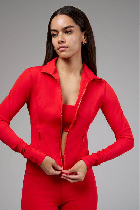 Cropped stretch jacket designed for effortless all-day wear.